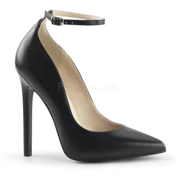 SEXY-23 schwarz PU     Stiletto High-Heels in schwarz Kunstleder mit schmalem Fesselriemchen